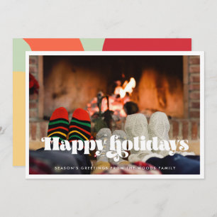 Tarjeta Festiva Vintage Retro Script Happy Holidays