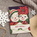 Tarjeta Festiva Vintage Retro Snowman Couple Navidades<br><div class="desc">Esta adorable tarjeta de Navidad vintage presenta a una linda pareja de hombres de nieve con gorras festivos y pañuelos, sosteniendo un sobre que dice 'Feliz Navidad'. El sentimiento dentro de la tarjeta dice "Que tu temporada de vacaciones esté llena de amor y alegría. ¡Feliz Navidad!" y se puede cambiar...</div>