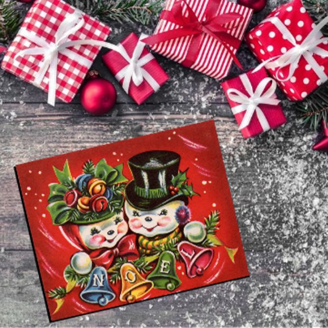 Tarjeta Festiva Vintage Retro Snowman Pareja Noel Saludos (Subido por el creador)