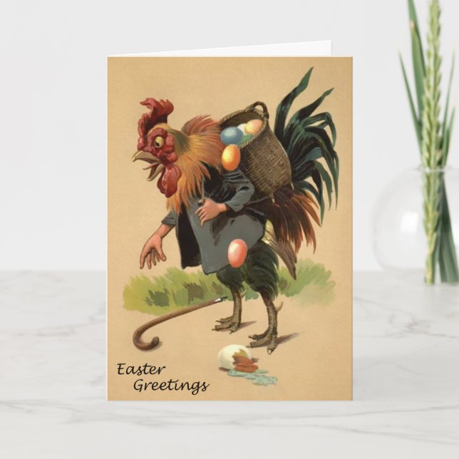 Tarjeta Festiva Vintage Rooster Easter Card (Anverso)