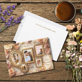 Tarjeta Festiva Vintage Rose Frames with Soft Gold Floral Glow