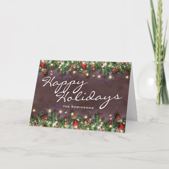 Tarjeta Festiva Vintage Rustic Happy Holidays (Anverso)