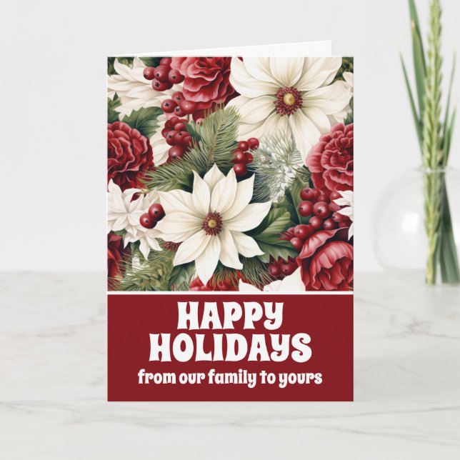 Tarjeta Festiva Vintage Rustic Navidades Flores hojas (Anverso)