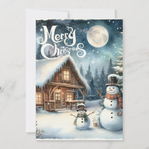 Tarjeta Festiva Vintage/Rustic/Snowman/Navidades