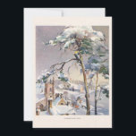 Tarjeta Festiva Vintage Rustic Snowowly Winter Chistmas Village<br><div class="desc">Clásico ilustracion vacacional reformado con nostalgia, que cuenta con un pueblo rústico y tranquilo cubierto de nieve, con una antigua iglesia de piedra, árboles y el cielo nocturno con copas de nieve. En la parte posterior se muestra el fondo del pergamino antiguo con etiqueta escénica complementaria con saludo y espacio...</div>