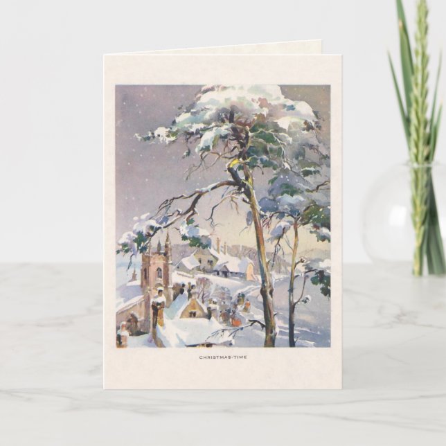 Tarjeta Festiva Vintage Rustic Snowowly Winter Chistmas Village (Anverso)