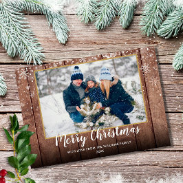 Tarjeta Festiva Vintage Rustic Wood Merry Christmas Photo