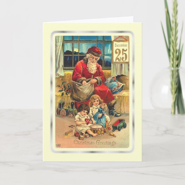 Tarjeta Festiva Vintage Santa (Anverso)