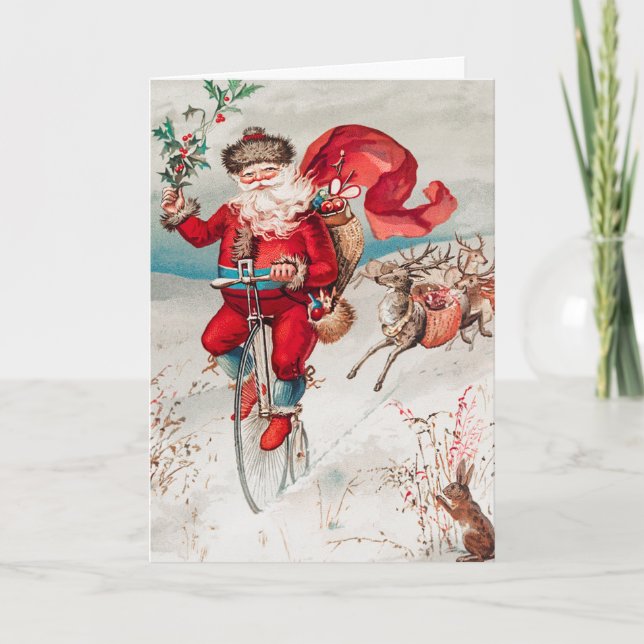 Tarjeta Festiva Vintage Santa (Anverso)