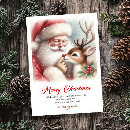 Tarjeta Festiva Vintage Santa And Rudolph Joyful Christmas Greetin