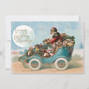 Tarjeta Festiva Vintage Santa Car Christmas Greetings Automobile