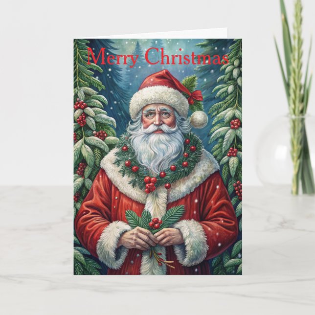Tarjeta Festiva Vintage Santa Claus (Anverso)