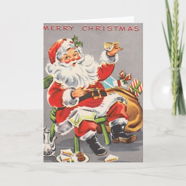 Tarjeta Festiva Vintage Santa Claus 1950 (Anverso)