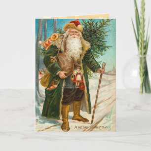 Tarjeta Festiva Vintage Santa Claus Card