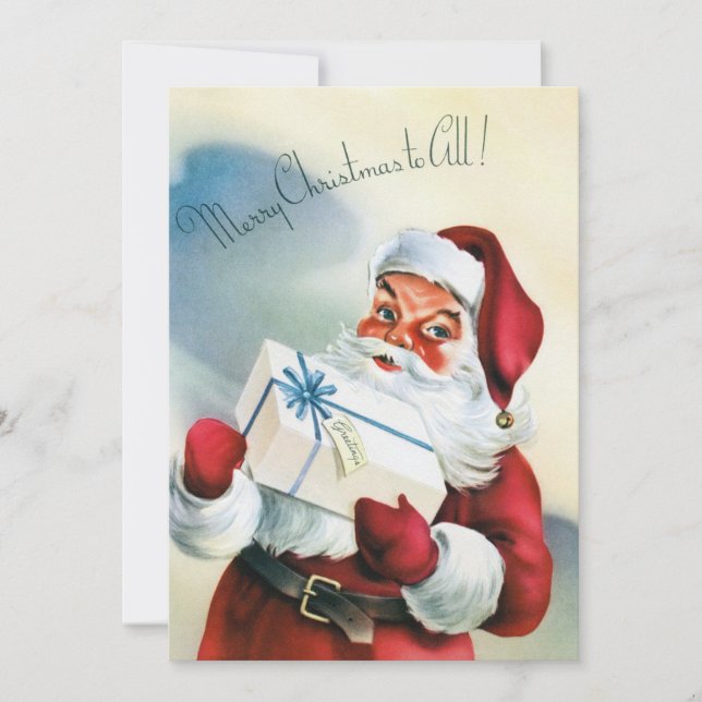 Tarjeta Festiva Vintage Santa Claus Feliz Saludos navideños (Anverso)