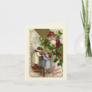 Tarjeta Festiva Vintage Santa Claus Joyful Navidades Card