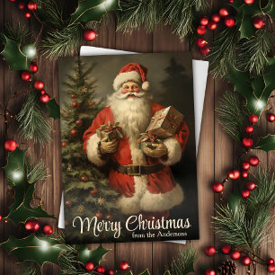 Tarjeta Festiva Vintage Santa Claus Navidades personalizados