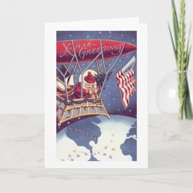 Tarjeta Festiva Vintage - Santa Claus patriótico, (Anverso)