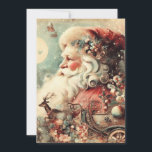 Tarjeta Festiva Vintage Santa Claus Sleigh Moon presenta<br><div class="desc">Elegante tarjeta vintage de bienvenida navideña con Santa Claus, su trineo y un reno frente a una luna llena en la víspera de los Navidades. Personalizado en la parte posterior con su mensaje y nombre. Comuníquese conmigo para obtener ayuda con su personalización o para solicitar productos adicionales de correspondencias o...</div>