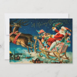 Tarjeta Festiva Vintage Santa Claus Sleigh Navidades