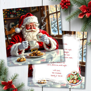 Tarjeta Festiva Vintage Santa comiendo galletas Dulce Personaliz
