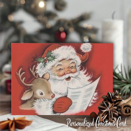 Tarjeta Festiva Vintage Santa con Baby Rudolf Personalizados Navid