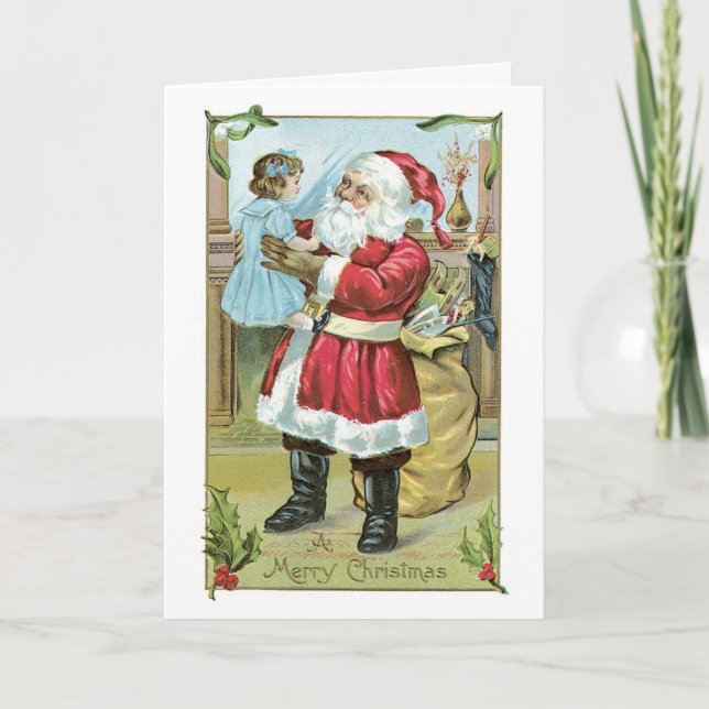Tarjeta Festiva Vintage Santa con el niño (Anverso)