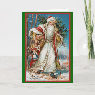 Tarjeta Festiva Vintage Santa con los juguetes