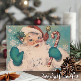 Tarjeta Festiva Vintage Santa con Navidades Personalizados Candy C