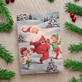 Tarjeta Festiva Vintage Santa Dancing with Elves Personalizado Nav