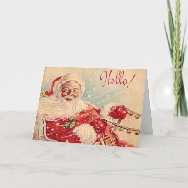 Tarjeta Festiva Vintage Santa Hello (Anverso)