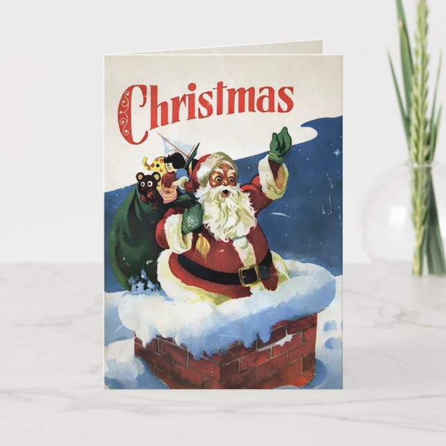 Tarjeta Festiva Vintage Santa Holiday Card (Anverso)