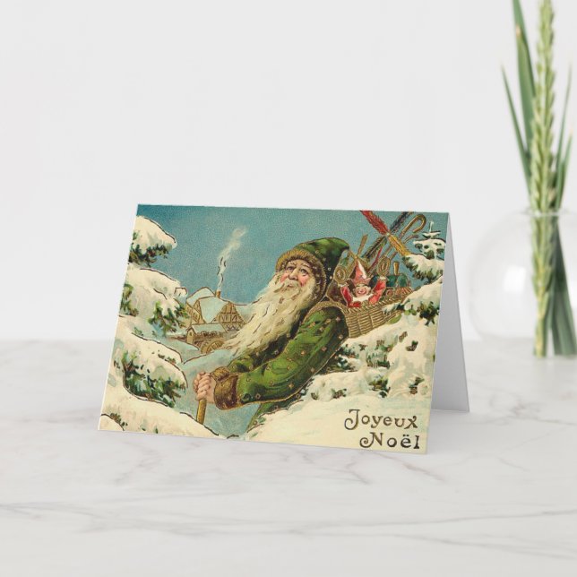 Tarjeta Festiva Vintage Santa - Joyeux Noel (Anverso)