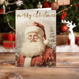 Tarjeta Festiva Vintage Santa Merry Christmas