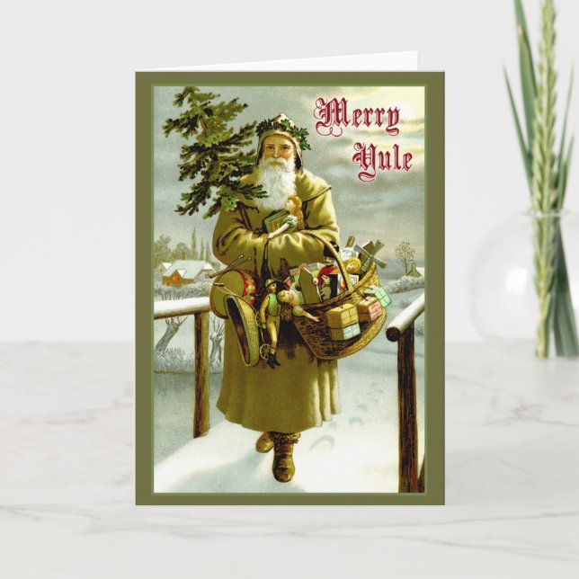 Tarjeta Festiva Vintage Santa - Merry Yule (Anverso)