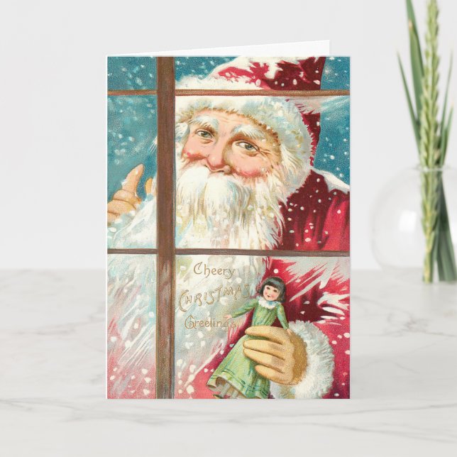 Tarjeta Festiva Vintage Santa, Navidades (Anverso)