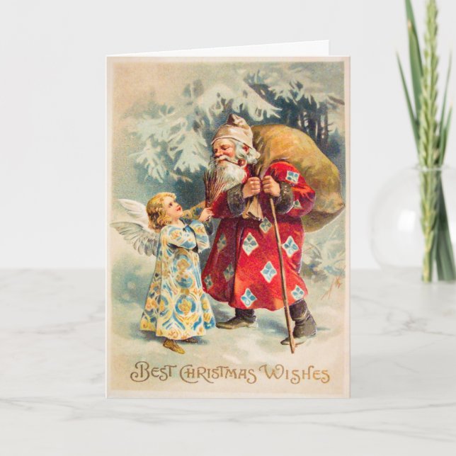 Tarjeta Festiva Vintage Santa Navidades Card Personalizar (Anverso)
