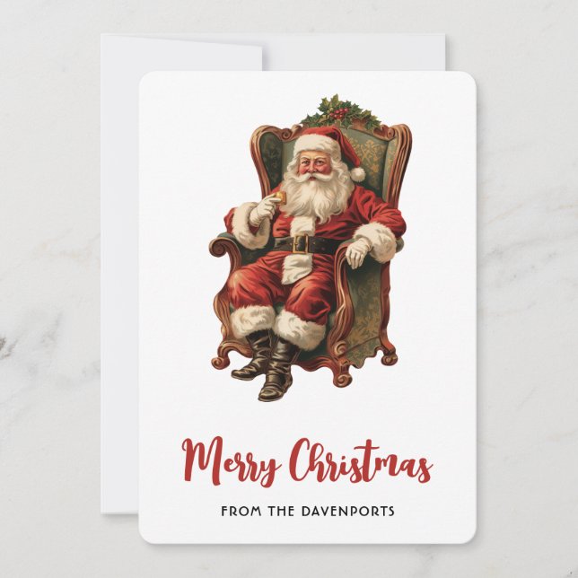 Tarjeta Festiva Vintage Santa Navidades Tradicionales (Anverso)