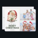 Tarjeta Festiva Vintage Santa Photo Merry Christmas Greet<br><div class="desc">Viñedero Santa Claus en un diseño de tarjetas de felicitación de dos Navidades de fotografía con fotos familiares favoritas del año. Personalizar esta tarjeta de vacaciones subiendo dos de tus fotos en forma de rectángulo (o recortar a rectángulo antes de subir) y tus nombres. El saludo con tarjeta dice: Le...</div>