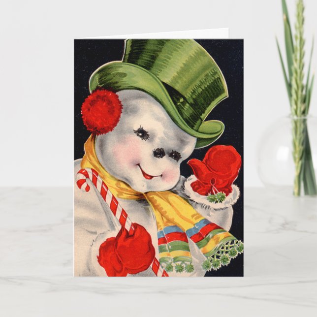 Tarjeta Festiva Vintage Santa Snowman (Anverso)