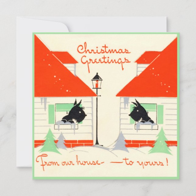 Tarjeta Festiva Vintage Scottie Dog Navidades Card (Anverso)