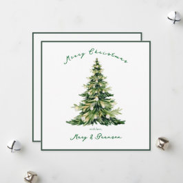 Tarjeta Festiva Vintage Script Non Photo Green Christmas Tree     