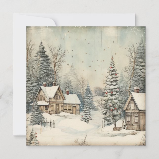 Tarjeta Festiva Vintage Shabby Chic Merry Christmas Card (Anverso)