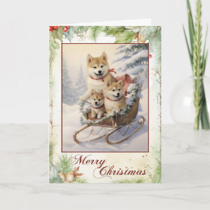 Tarjeta Festiva Vintage Shiba Inu Navidades
