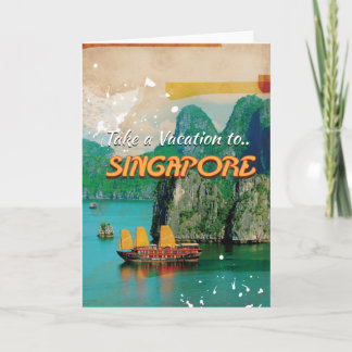 Tarjeta Festiva Vintage Singapore Vacation Poster.
