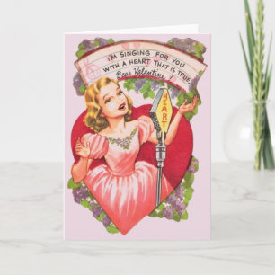 Tarjeta Festiva Vintage Singer Valentine Greeting Card
