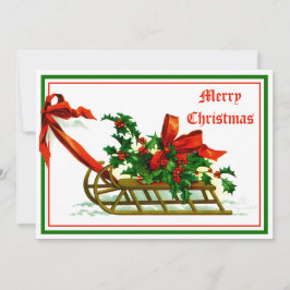 Tarjeta Festiva Vintage Sled con Navidades Holly