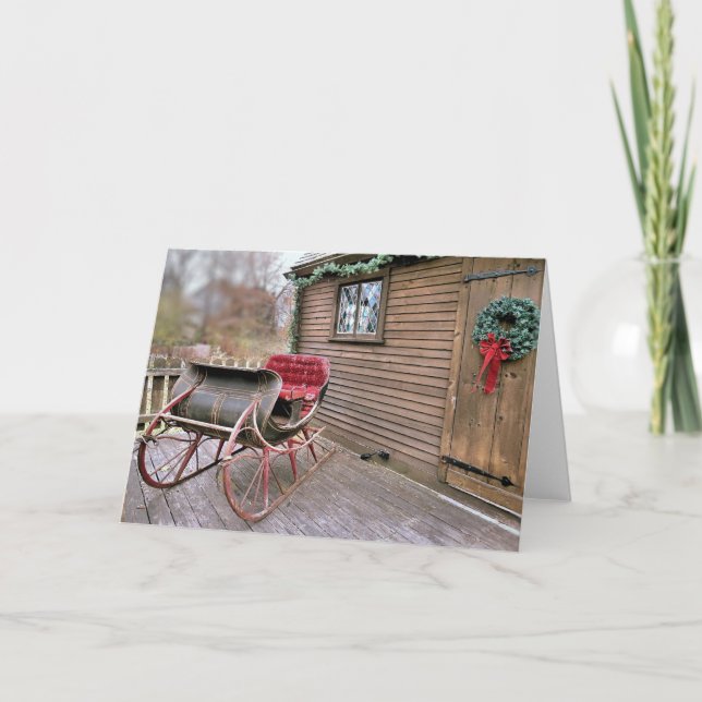 Tarjeta Festiva Vintage Sleigh (Anverso)
