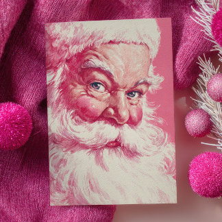 Tarjeta Festiva Vintage Smiling Santa Claus Retro Pink Christmas