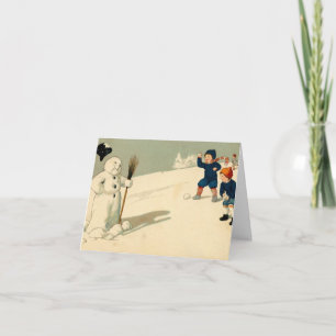 Tarjeta Festiva Vintage Snowball Fight Card